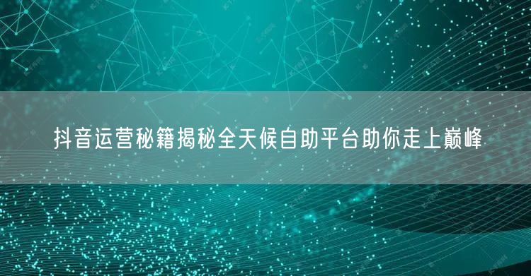 抖音运营秘籍揭秘全天候自助平台助你走上巅峰